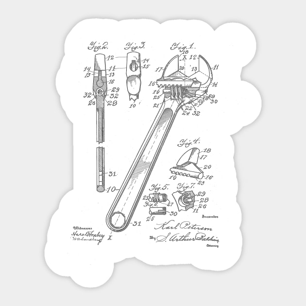 Wrench VINTAGE PATENT DRAWING Sticker by skstring